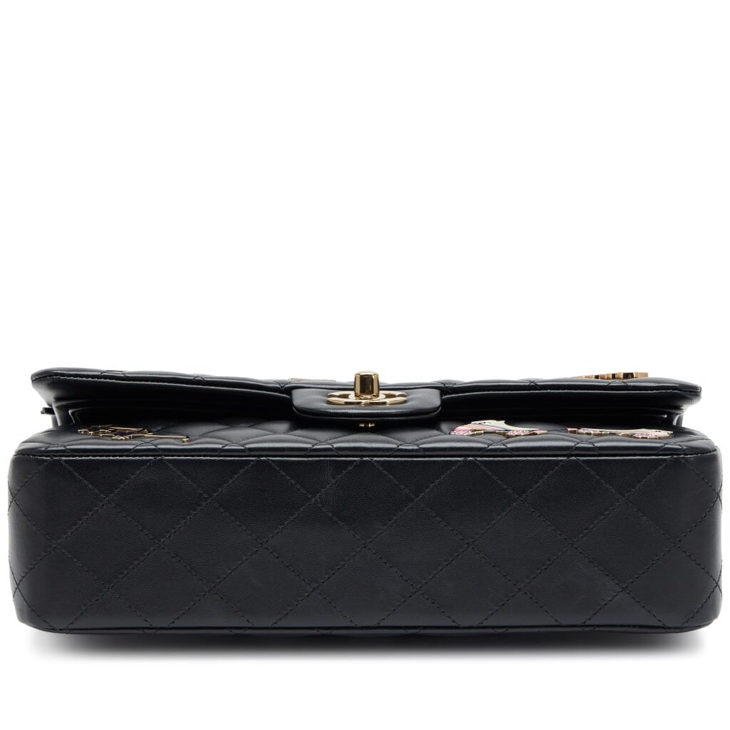 Black Quilted Lambskin Hollywood Charms Medium Classic Double Flap Bag Pale Gold Hardware, 2023