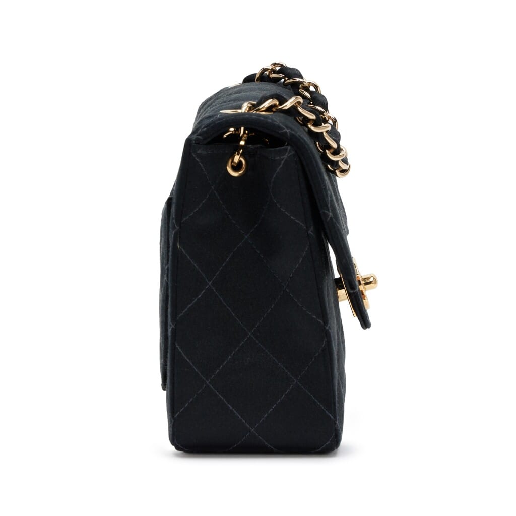 Black Quilted Satin Mini Square Classic Single Flap Bag Gold Hardware, 2002-2003