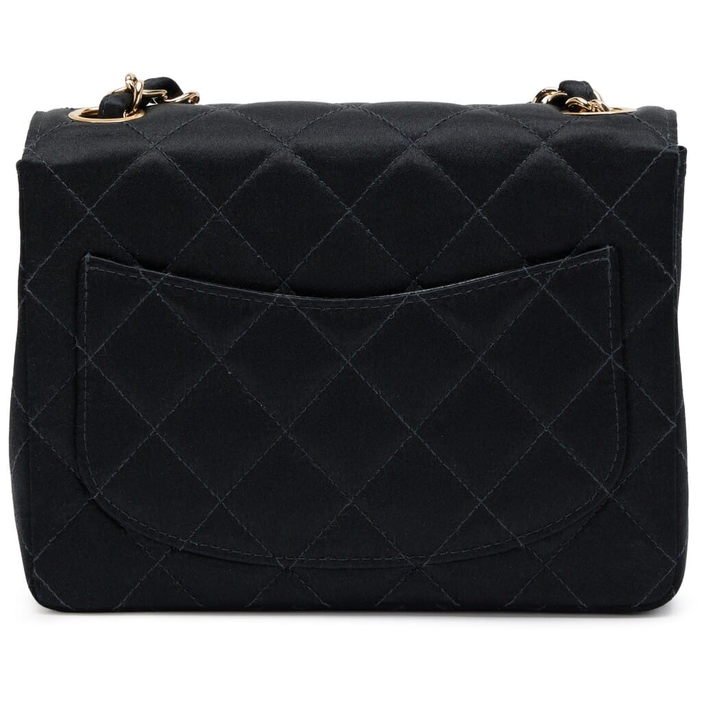 Black Quilted Satin Mini Square Classic Single Flap Bag Gold Hardware, 2002-2003
