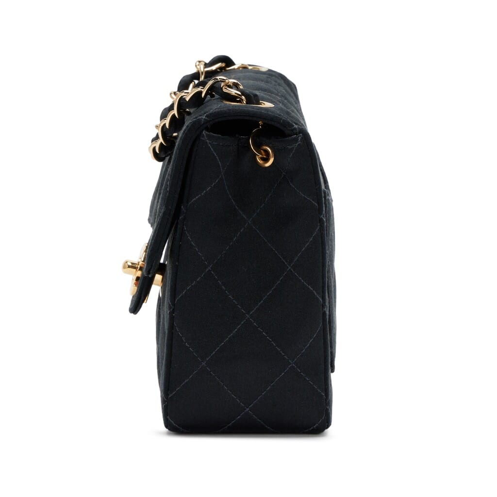 Black Quilted Satin Mini Square Classic Single Flap Bag Gold Hardware, 2002-2003