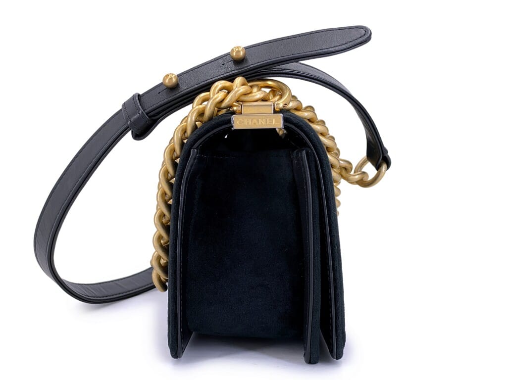 Black Quilted Velvet Metiers D'Art Small Boy Bag Gold and Crystal Hardware, 2020