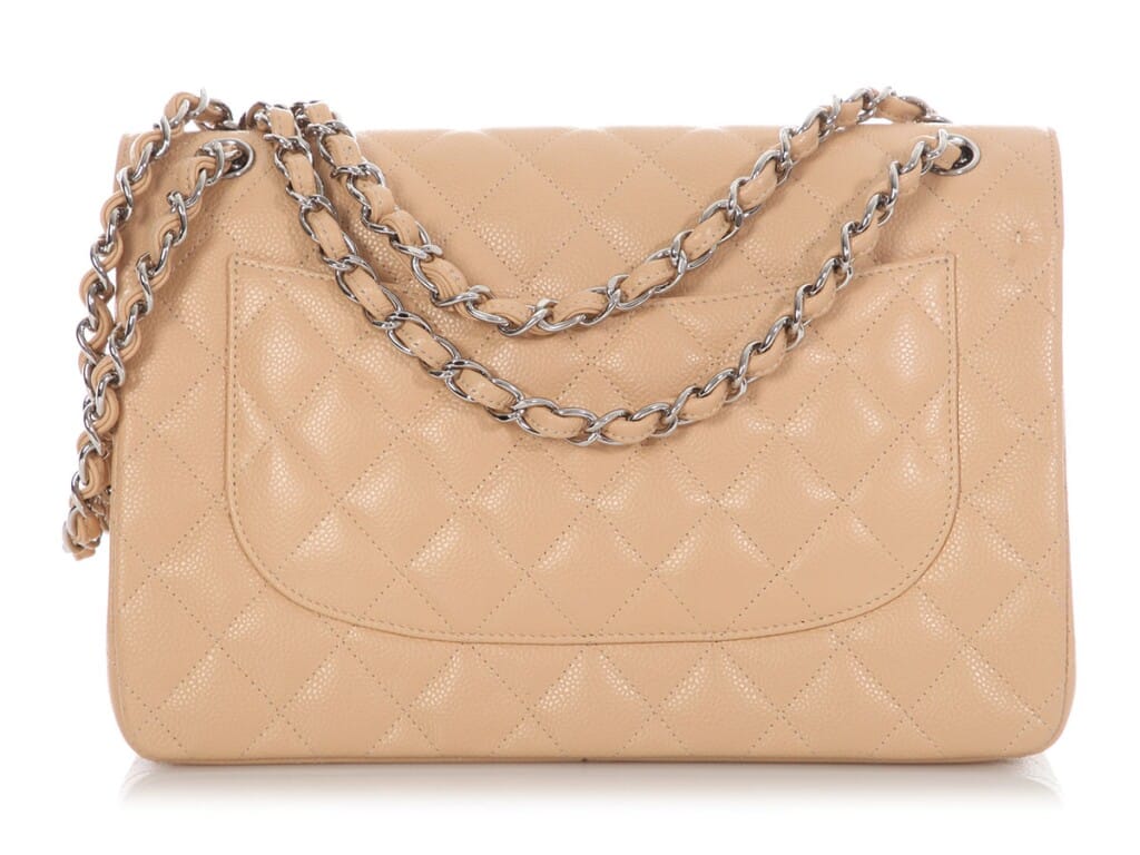 Light Beige Quilted Caviar Jumbo Classic Double Flap Bag Silver Hardware, 2014