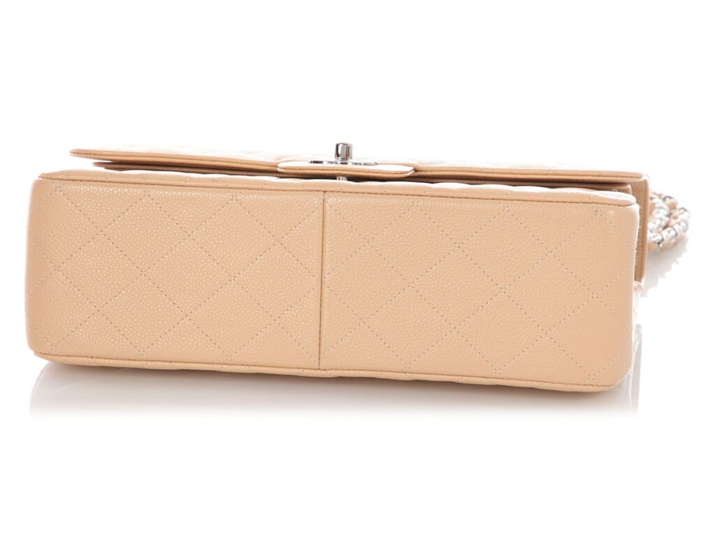 Light Beige Quilted Caviar Jumbo Classic Double Flap Bag Silver Hardware, 2014