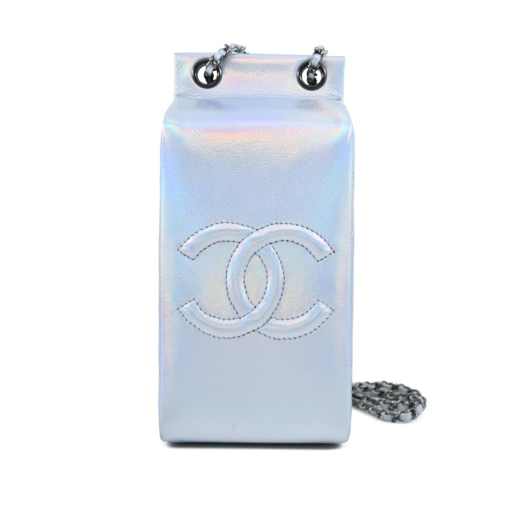 Limited Edition Iridescent Silver Goatskin Lait de Coco Milk Carton Bag Ruthenium Hardware, 2014