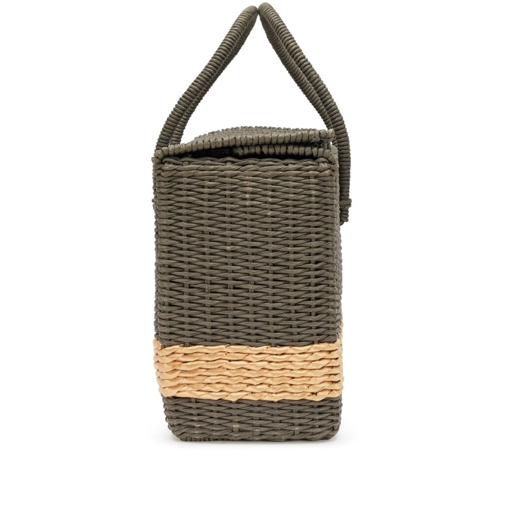 Vintage Charcoal Wicker Picnic Bag Silver Hardware, 1997-1999