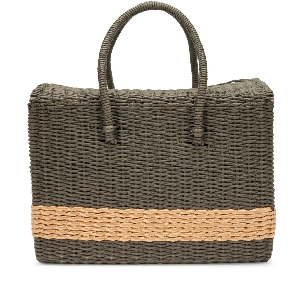 Vintage Charcoal Wicker Picnic Bag Silver Hardware, 1997-1999