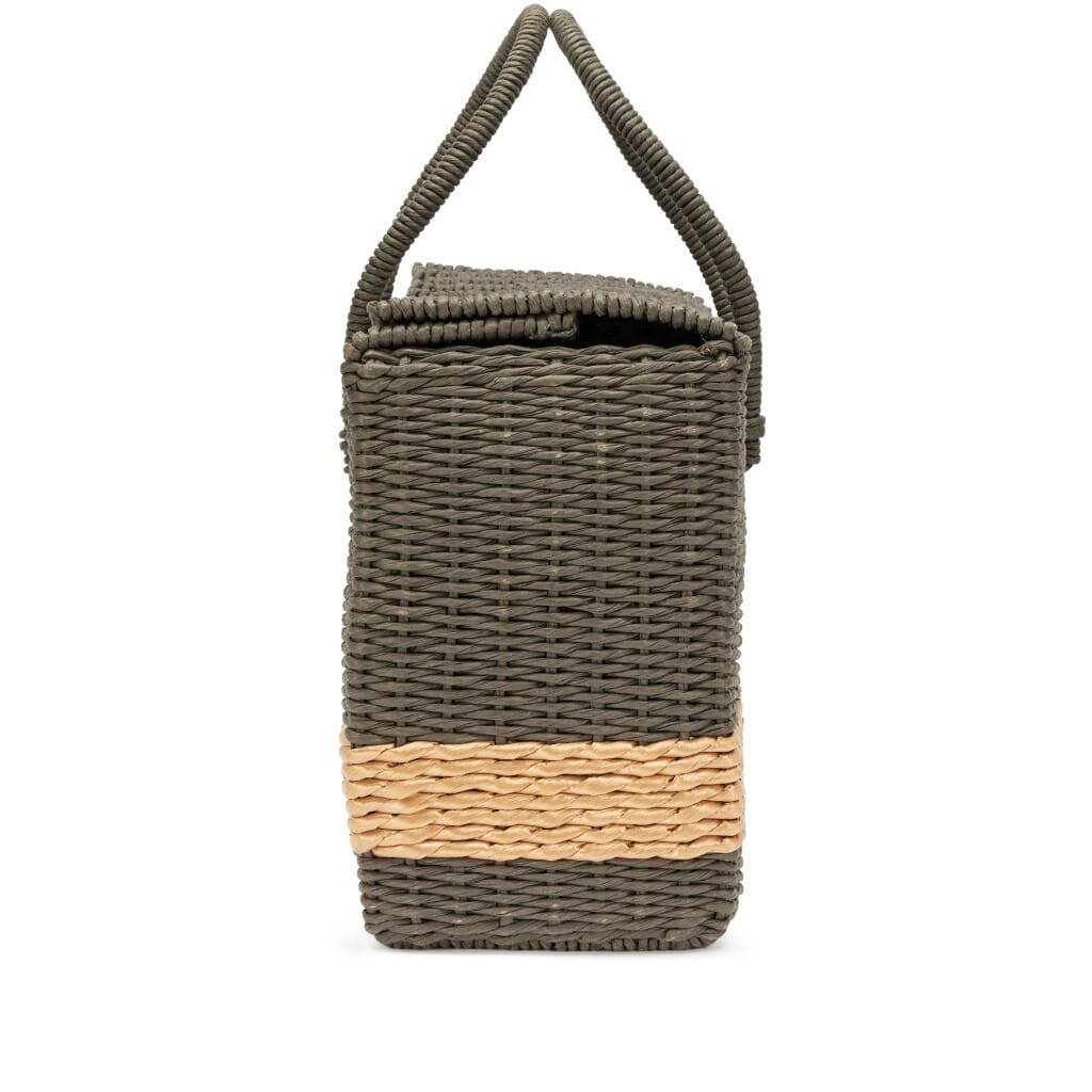Vintage Charcoal Wicker Picnic Bag Silver Hardware, 1997-1999