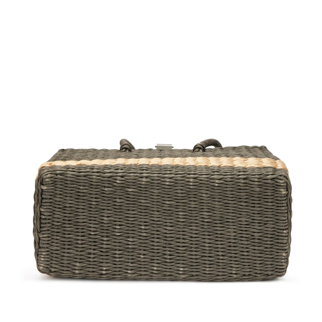 Vintage Charcoal Wicker Picnic Bag Silver Hardware, 1997-1999
