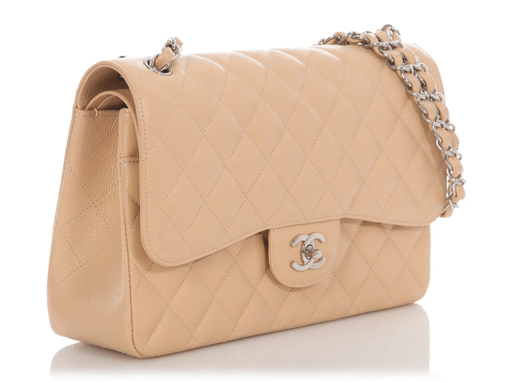 Beige Quilted Caviar Jumbo Classic Double Flap Bag Silver Hardware, 2014