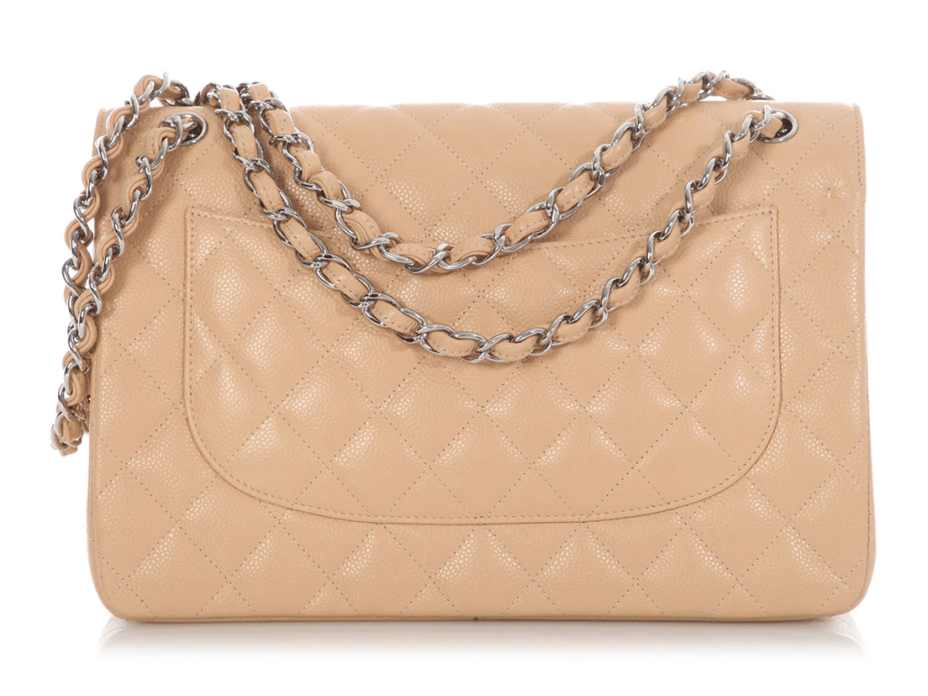 Beige Quilted Caviar Jumbo Classic Double Flap Bag Silver Hardware, 2014