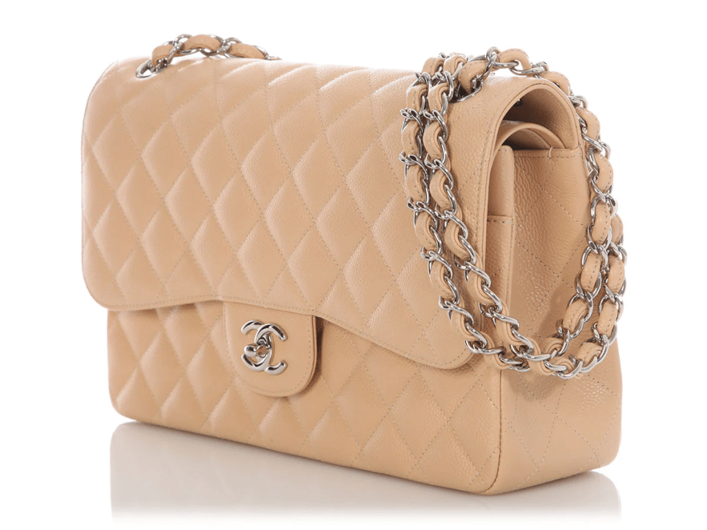 Beige Quilted Caviar Jumbo Classic Double Flap Bag Silver Hardware, 2014