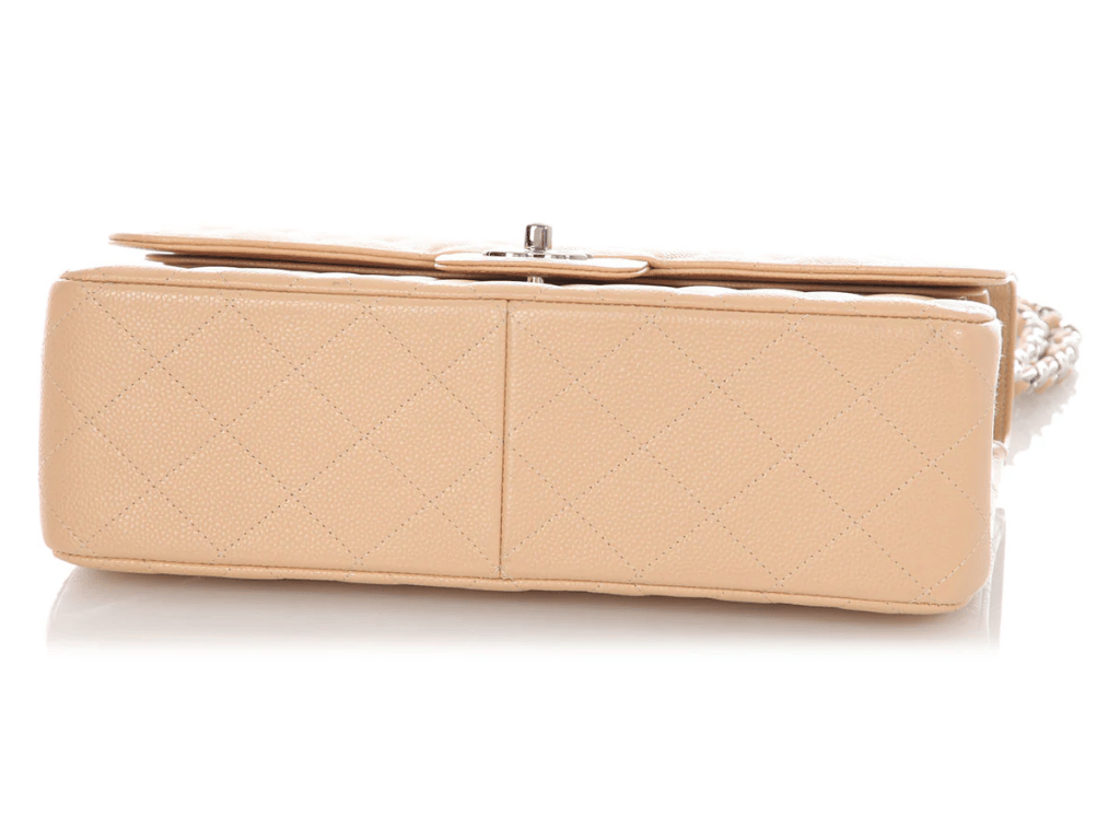 Beige Quilted Caviar Jumbo Classic Double Flap Bag Silver Hardware, 2014