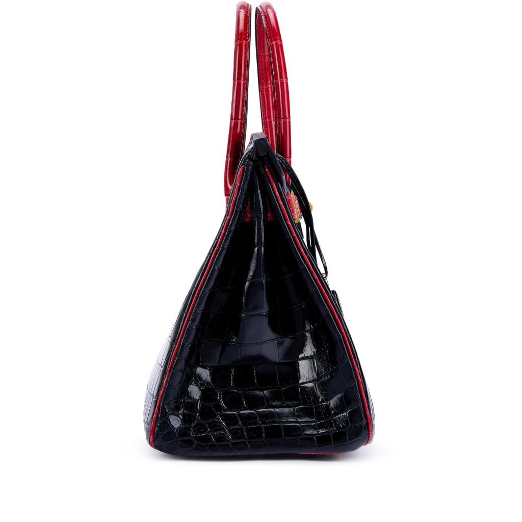Black and Rouge Braise Shiny Niloticus Crocodile HSS Birkin 30 Gold Hardware, 2016