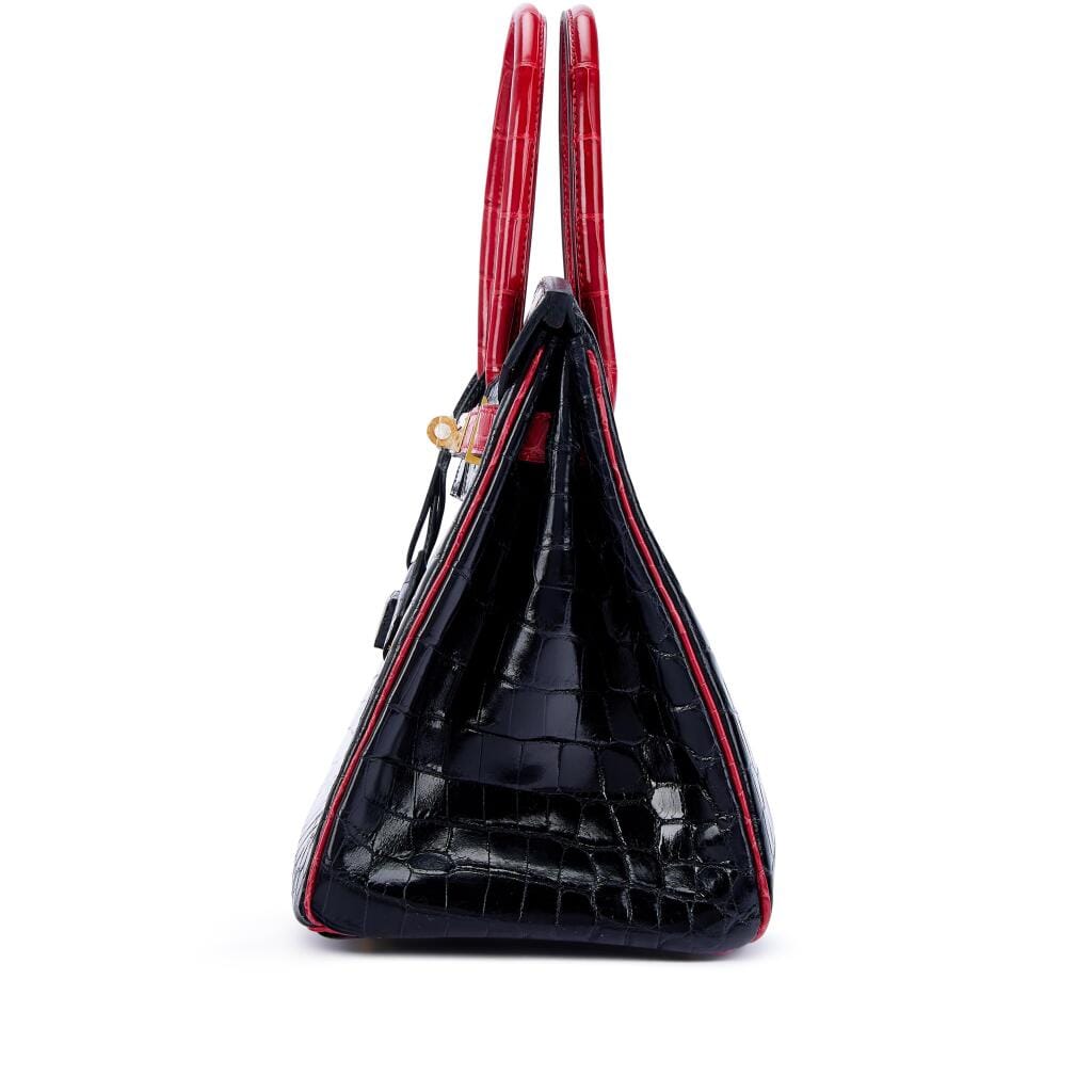 Black and Rouge Braise Shiny Niloticus Crocodile HSS Birkin 30 Gold Hardware, 2016