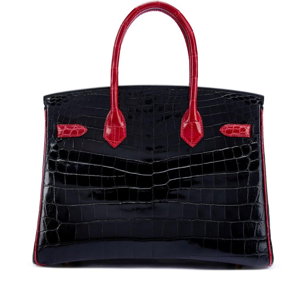 Black and Rouge Braise Shiny Niloticus Crocodile HSS Birkin 30 Gold Hardware, 2016