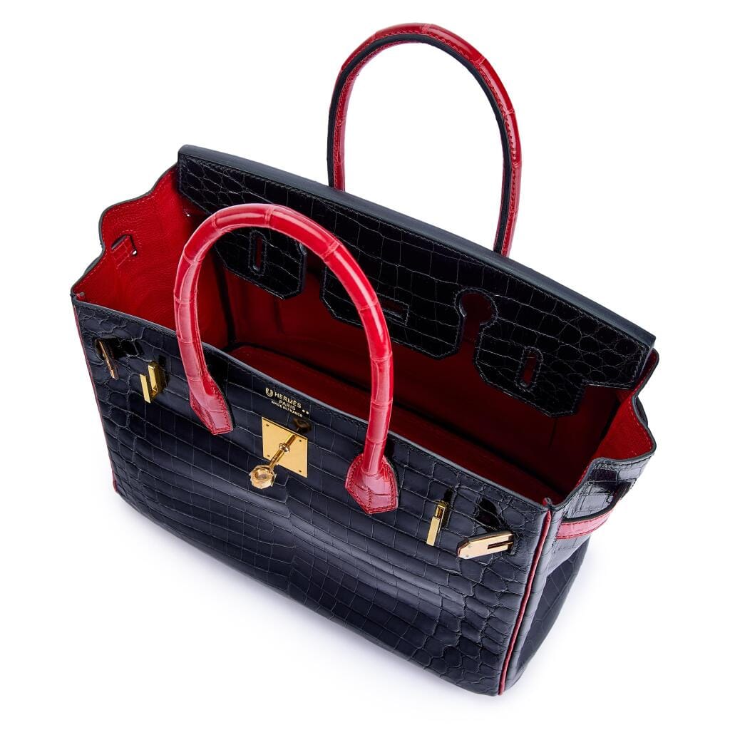 Black and Rouge Braise Shiny Niloticus Crocodile HSS Birkin 30 Gold Hardware, 2016