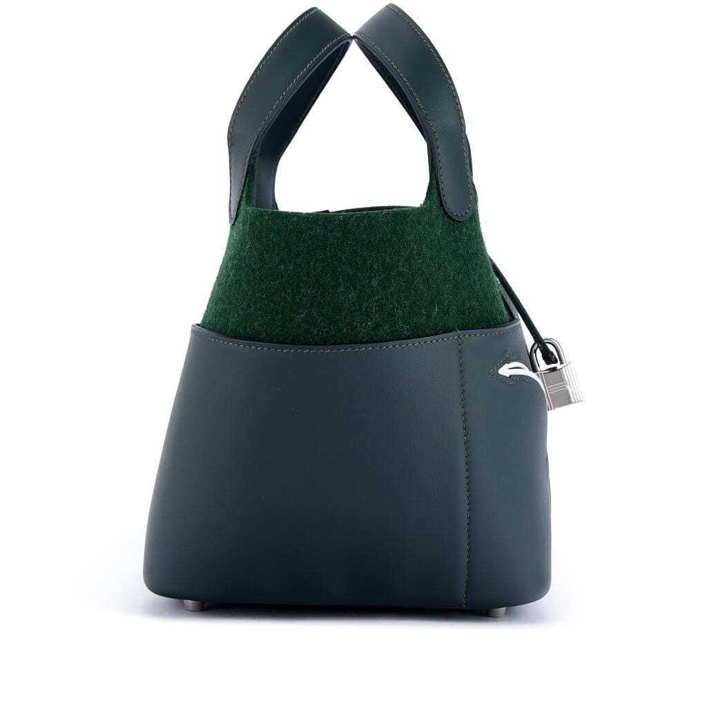 Limited Edition Vert Fonce Swift and Vert Anglais Feutre Wool Picotin Lock 18 Palladium Hardware, 2024