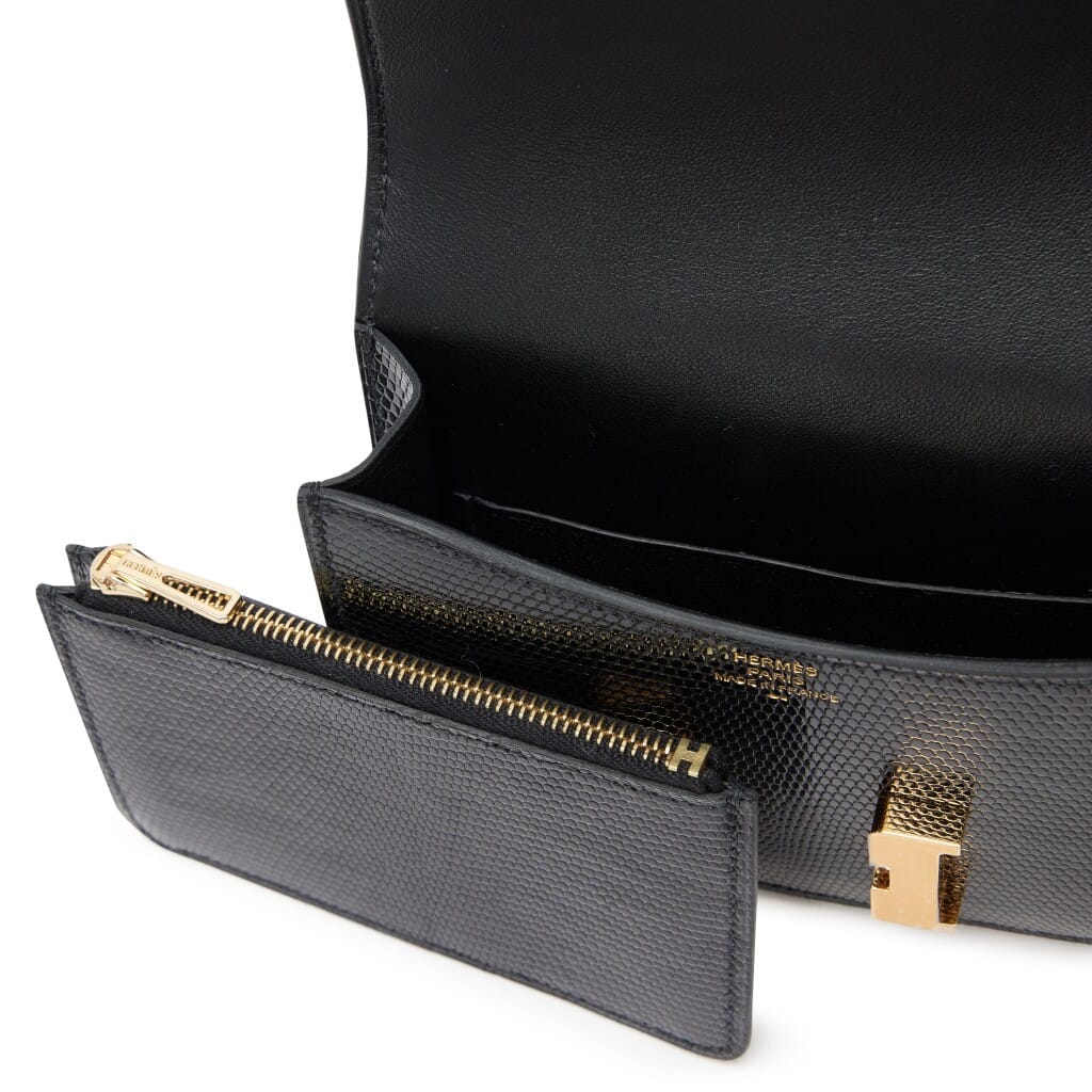 Black Varanus Niloticus Lizard Constance Slim Wallet Gold Hardware, 2025