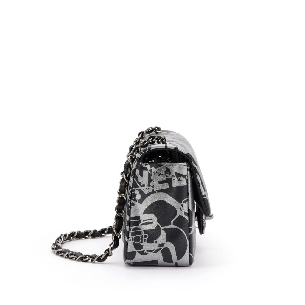 Black and Silver Printed Lambskin Mini Rectangular Flap Bag Dark Silver Hardware, 2022