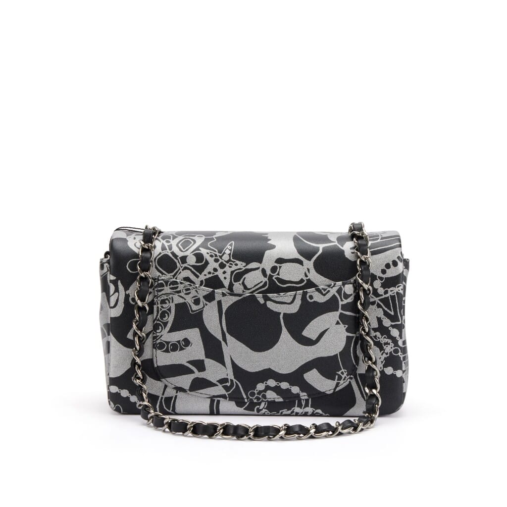 Black and Silver Printed Lambskin Mini Rectangular Flap Bag Dark Silver Hardware, 2022
