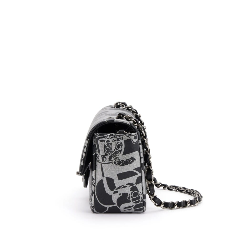 Black and Silver Printed Lambskin Mini Rectangular Flap Bag Dark Silver Hardware, 2022