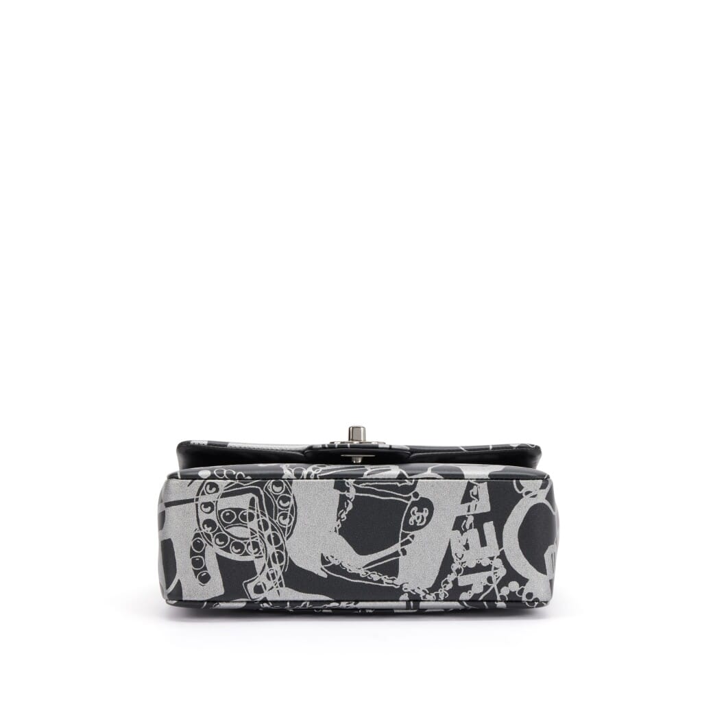 Black and Silver Printed Lambskin Mini Rectangular Flap Bag Dark Silver Hardware, 2022