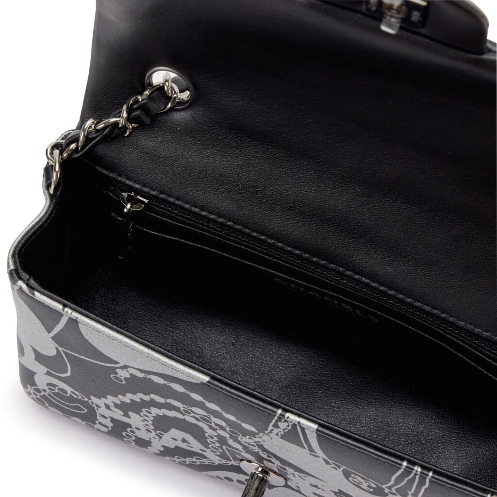 Black and Silver Printed Lambskin Mini Rectangular Flap Bag Dark Silver Hardware, 2022