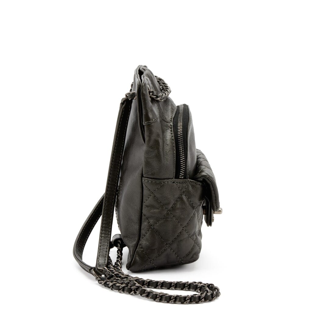 Metallic Bronze Quilted Calfskin Mini CC Flap Backpack Aged Silver Hardware, 2015-2016