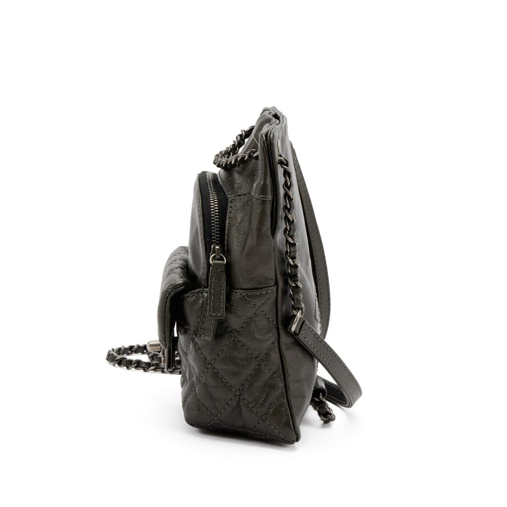Metallic Bronze Quilted Calfskin Mini CC Flap Backpack Aged Silver Hardware, 2015-2016