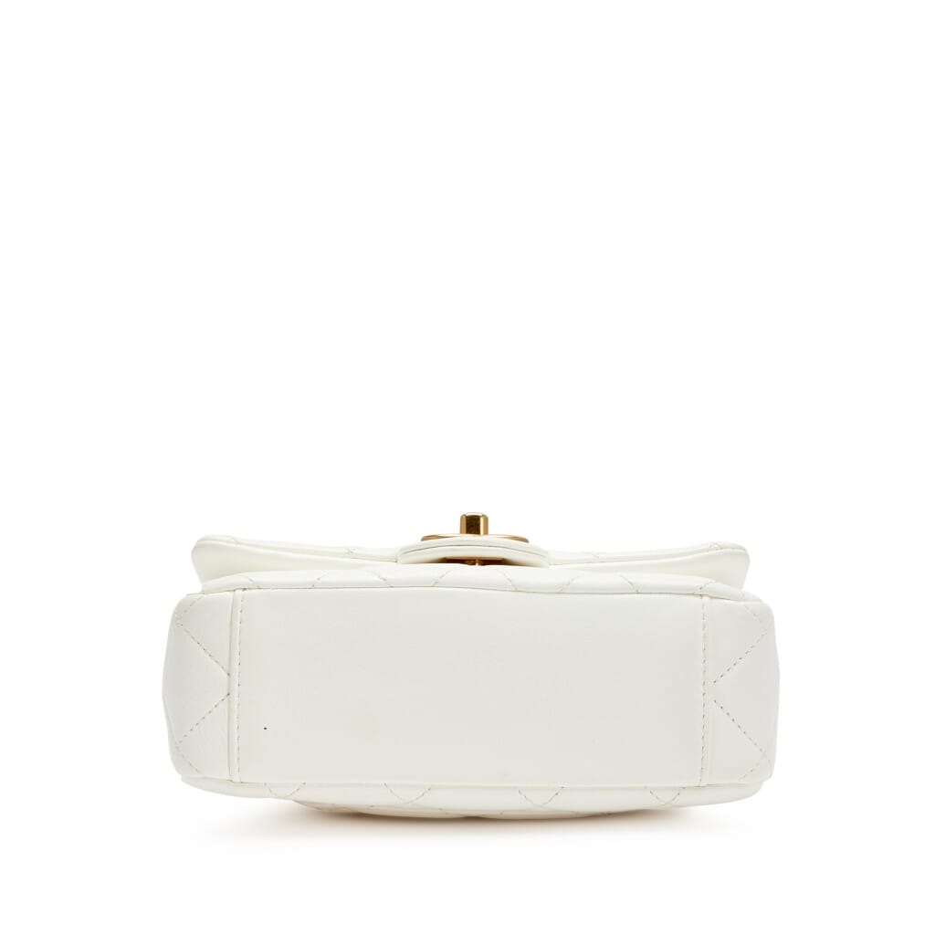 White Shiny Quilted Lambskin Mini Flap Bag Aged Gold Hardware, 2020