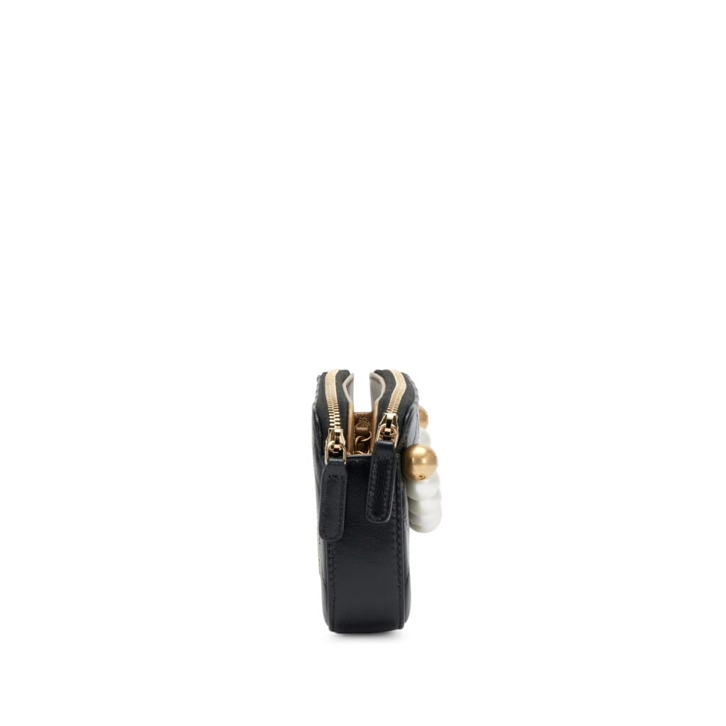 Black Quilted Goatskin Small Chic Pearls Clutch with Chain Aged Gold Hardware, 2019