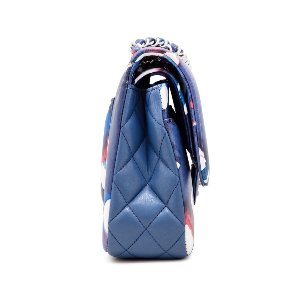 Blue Multicolor Airline Printed Lambskin Medium Double Flap Bag Silver Hardware, 2017