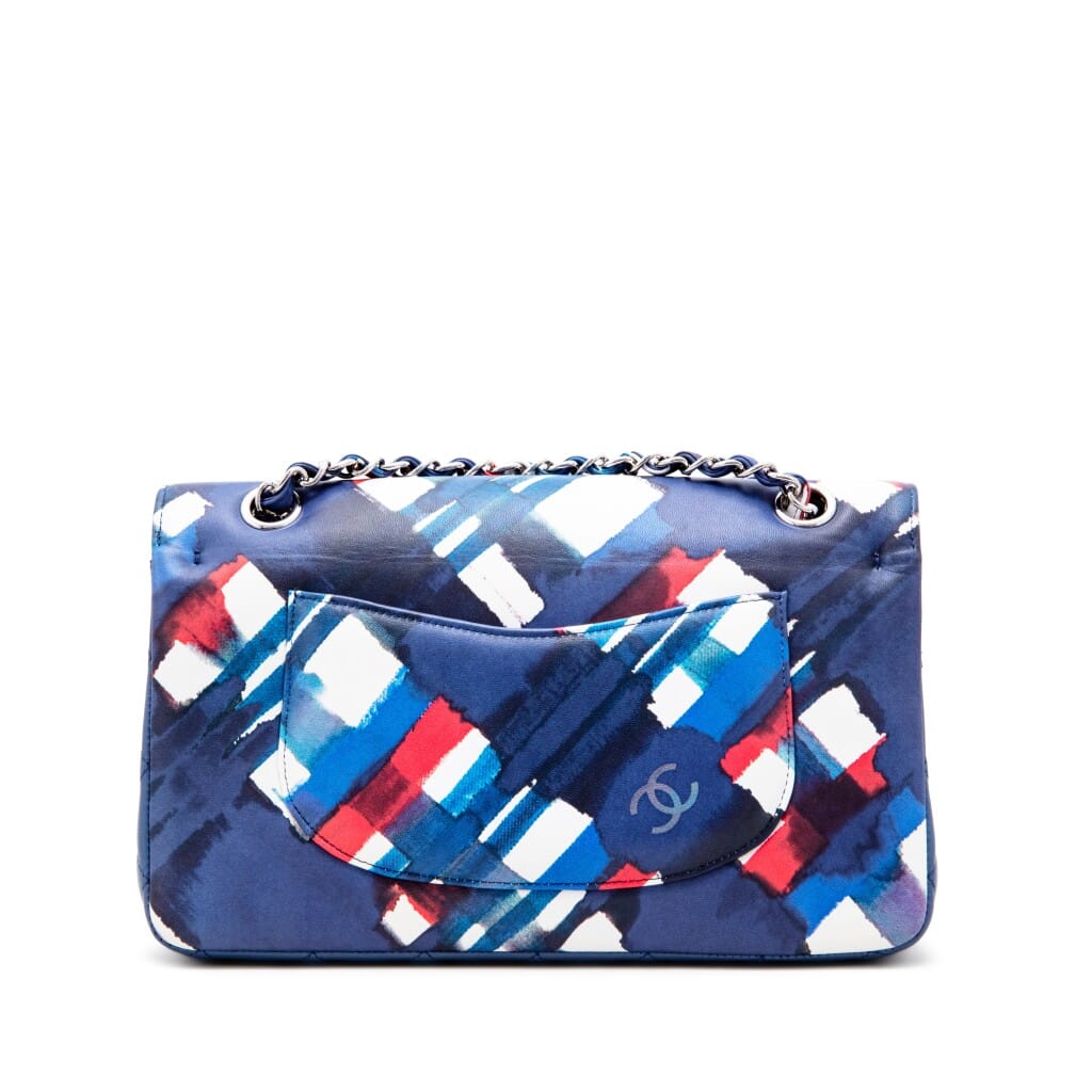 Blue Multicolor Airline Printed Lambskin Medium Double Flap Bag Silver Hardware, 2017