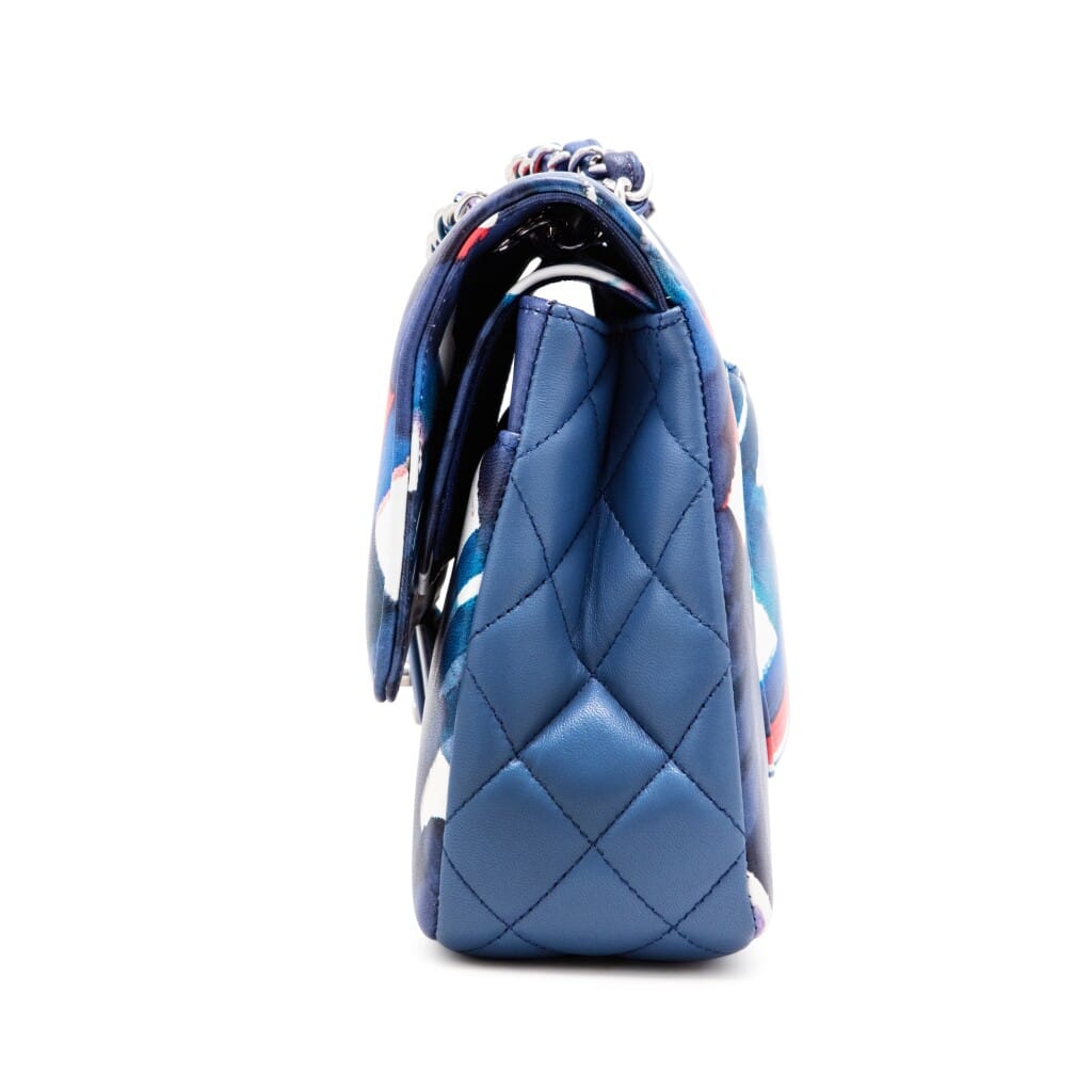 Blue Multicolor Airline Printed Lambskin Medium Double Flap Bag Silver Hardware, 2017