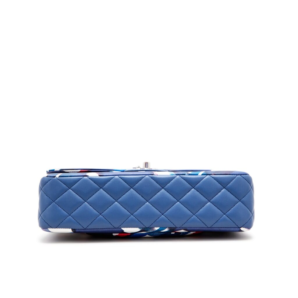 Blue Multicolor Airline Printed Lambskin Medium Double Flap Bag Silver Hardware, 2017
