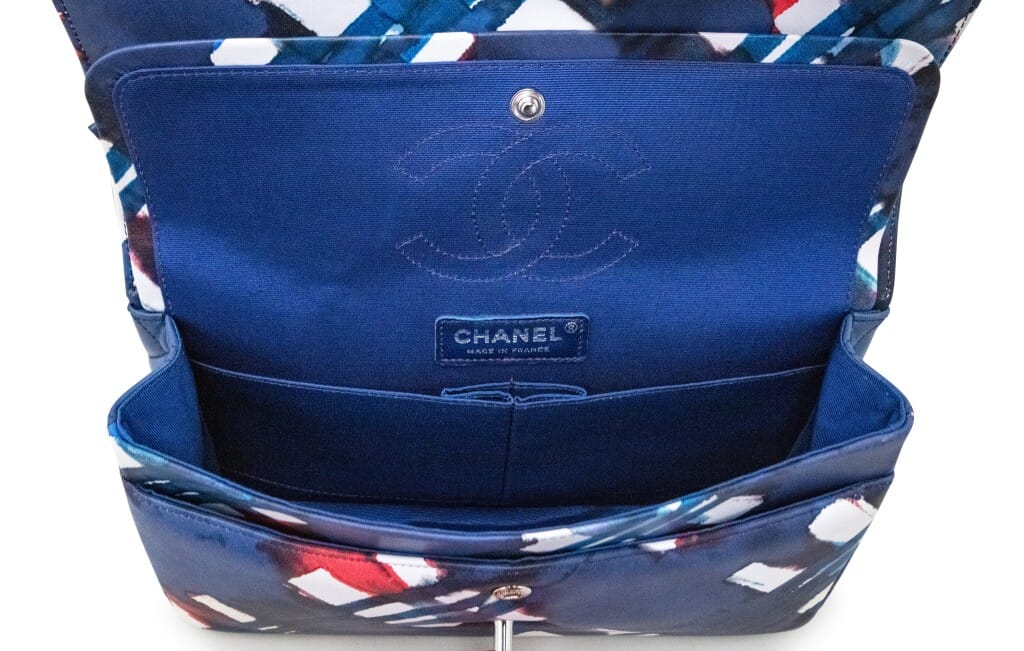 Blue Multicolor Airline Printed Lambskin Medium Double Flap Bag Silver Hardware, 2017