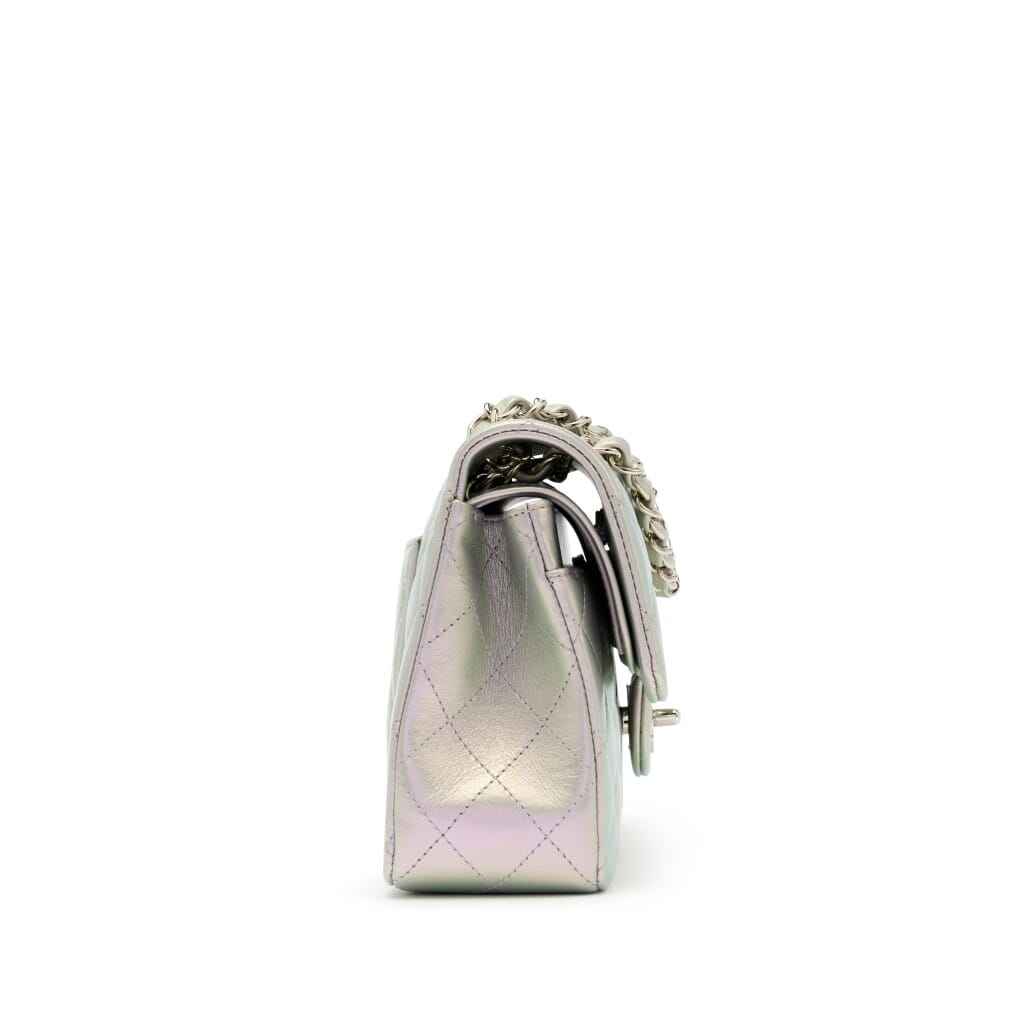 Iridescent Pearl Lilac Quilted Calfskin Small Double Flap Bag Silver Hardware, 2021