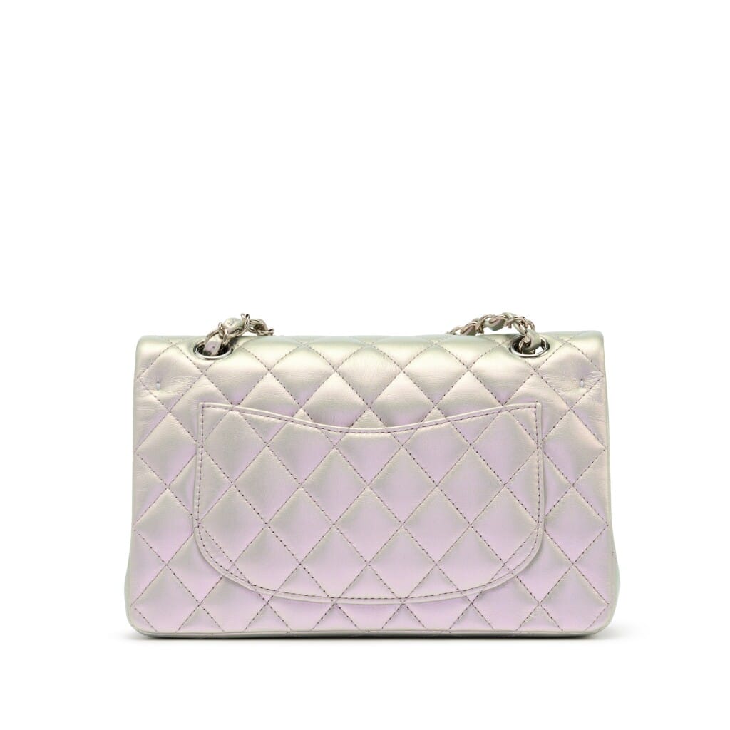 Iridescent Pearl Lilac Quilted Calfskin Small Double Flap Bag Silver Hardware, 2021