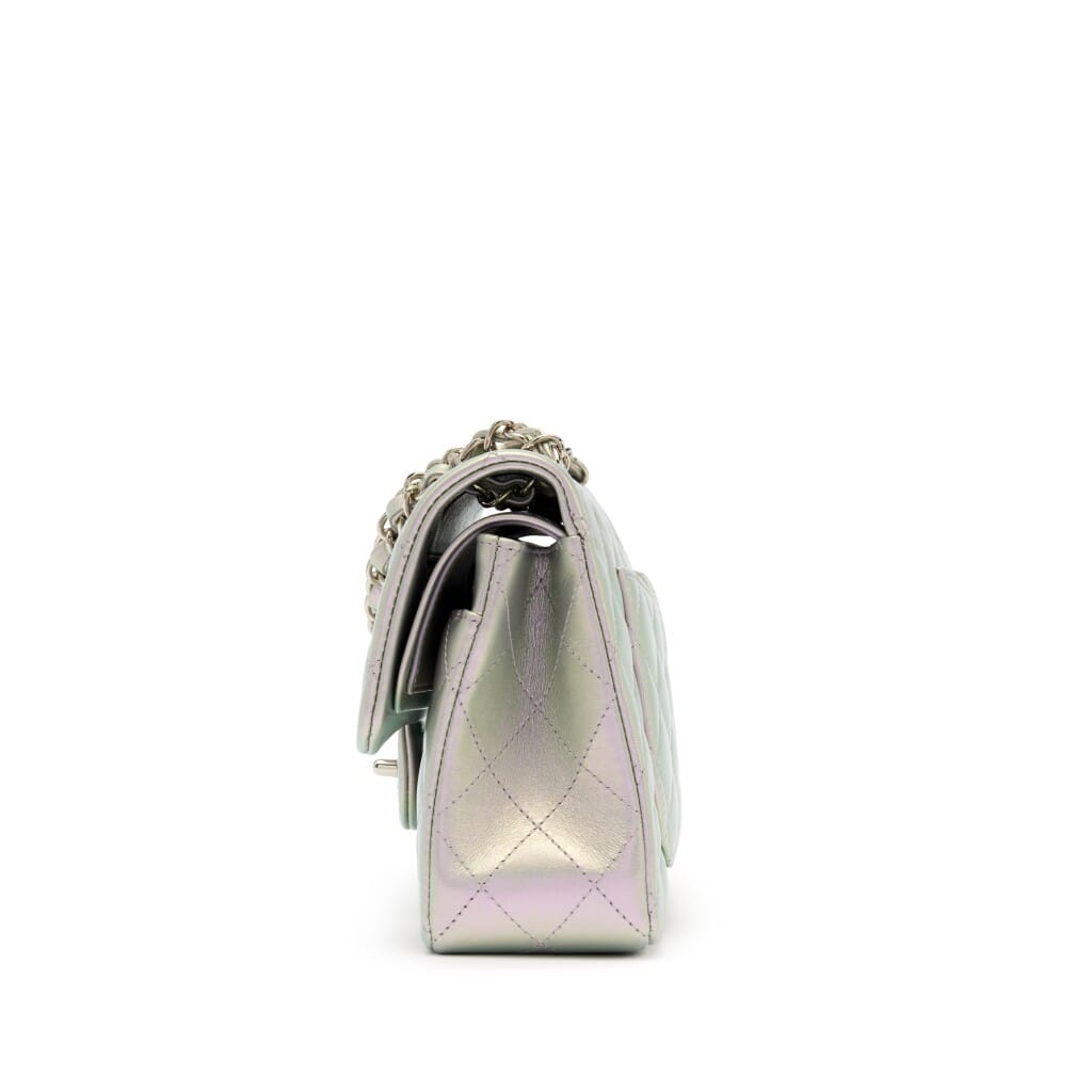 Iridescent Pearl Lilac Quilted Calfskin Small Double Flap Bag Silver Hardware, 2021