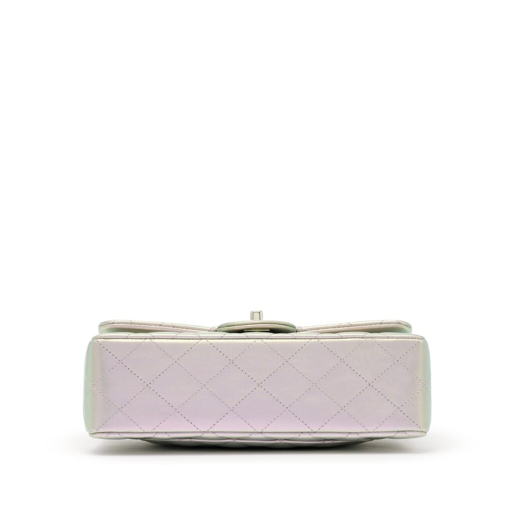 Iridescent Pearl Lilac Quilted Calfskin Small Double Flap Bag Silver Hardware, 2021