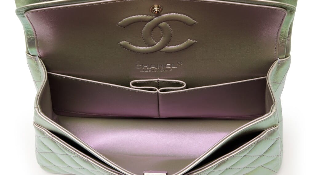Iridescent Pearl Lilac Quilted Calfskin Small Double Flap Bag Silver Hardware, 2021