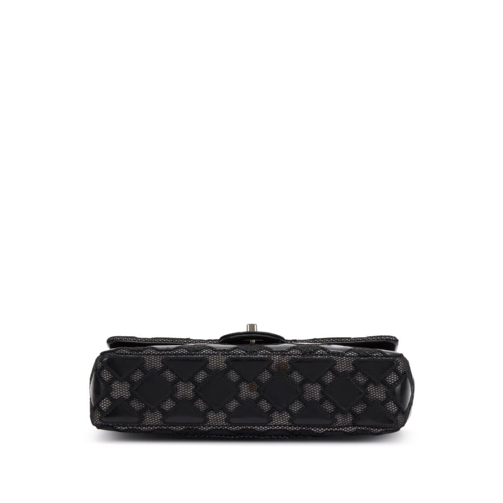 Black Quilted Vinyl and Mesh Medium Classic Single Flap Bag Silver Hardware, 2010-2011