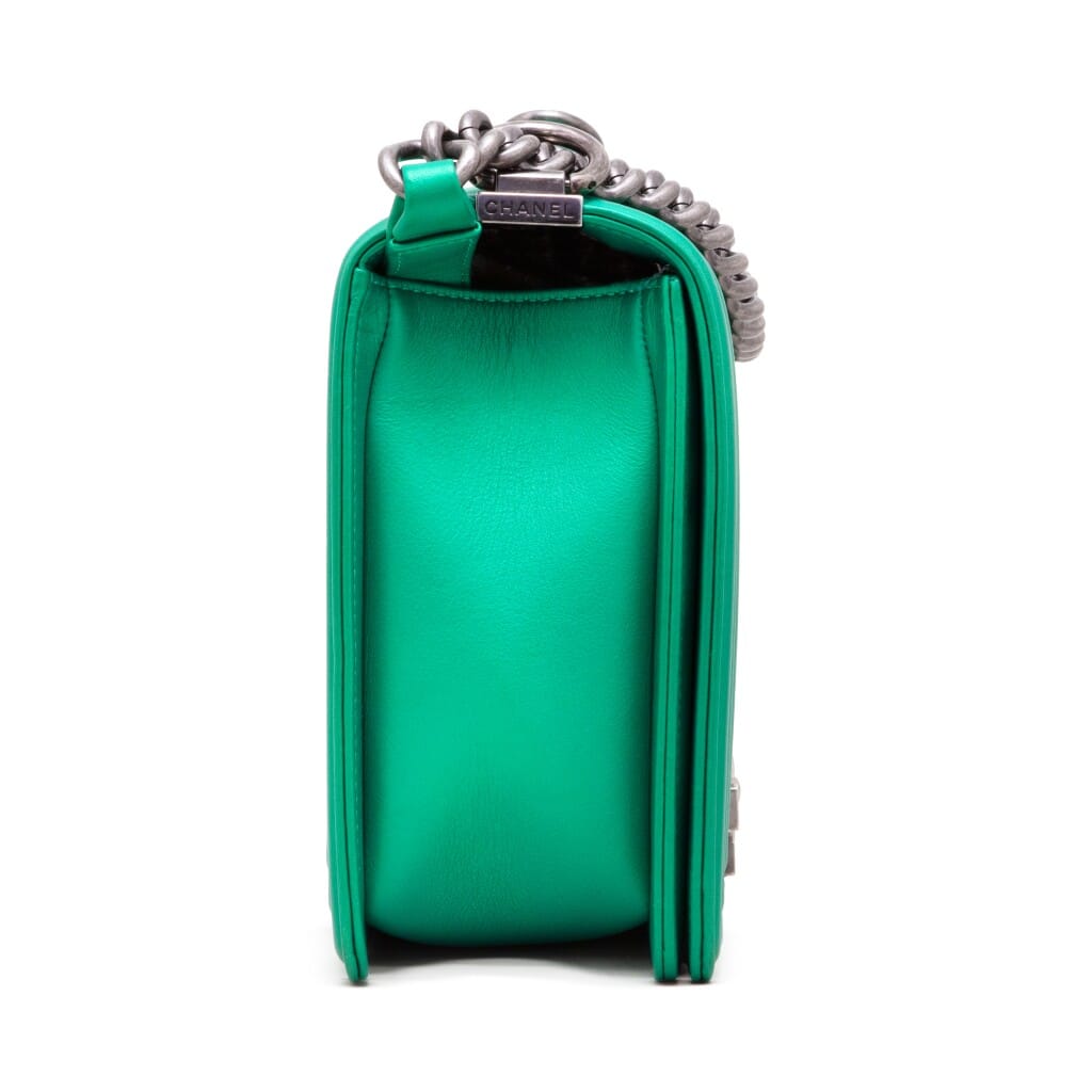 Metallic Green Quilted Patent Calfskin Medium Boy Bag Ruthenium Hardware, 2014-2015