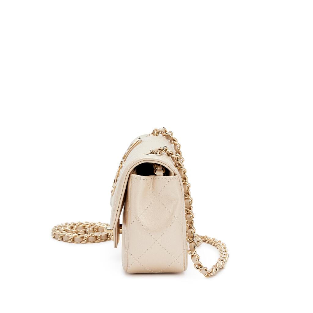 Light Gold Quilted Lambskin and Strass V for Victory Mini Rectangular Classic Single Flap Bag Gold Hardware, 2016