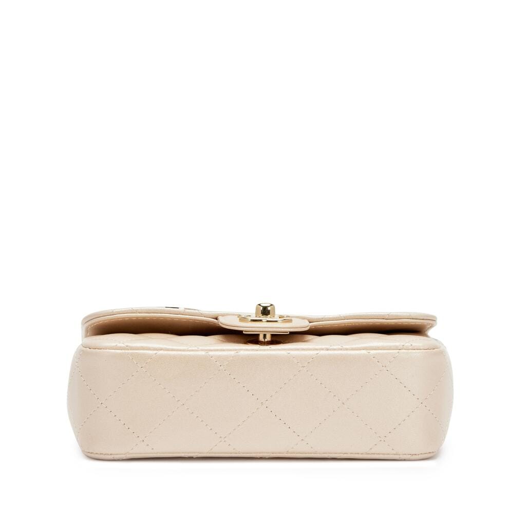 Light Gold Quilted Lambskin and Strass V for Victory Mini Rectangular Classic Single Flap Bag Gold Hardware, 2016