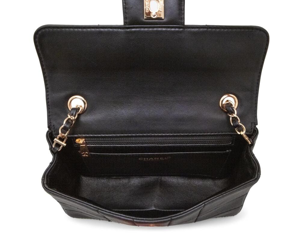 Black Lambskin Chocolate Bar Flap Bag Gold Hardware, 2002-2003