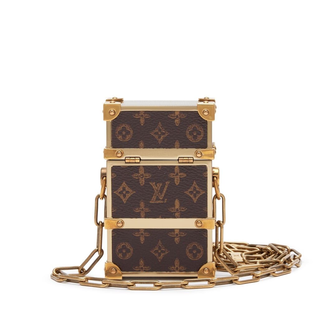 Monogram Canvas and Brass L'oeil Trunk Box Pouch with Chain Gold Hardware, 2022