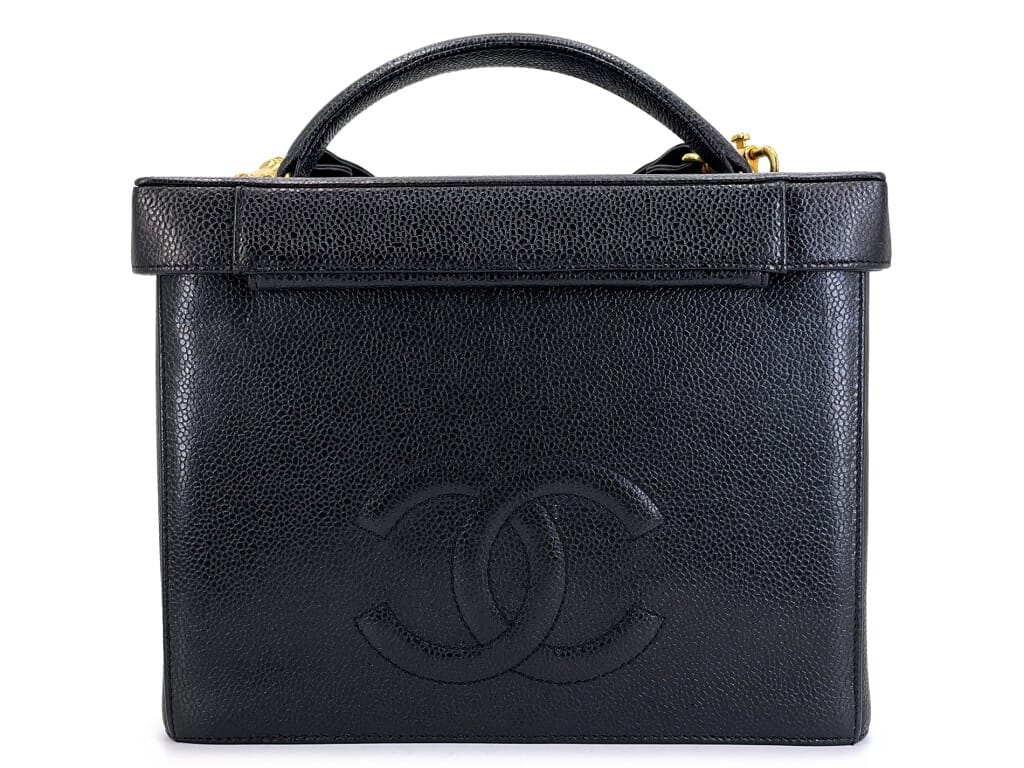Vintage Quilted Calfskin Box Vanity Case Gold Hardware, 1994-1996