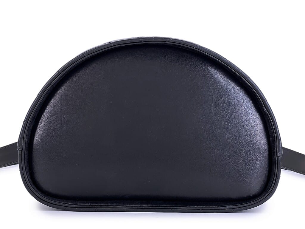 Vintage Black Chevron Quilted Lambskin Round Vanity Case Gold Hardware, 1991-1994