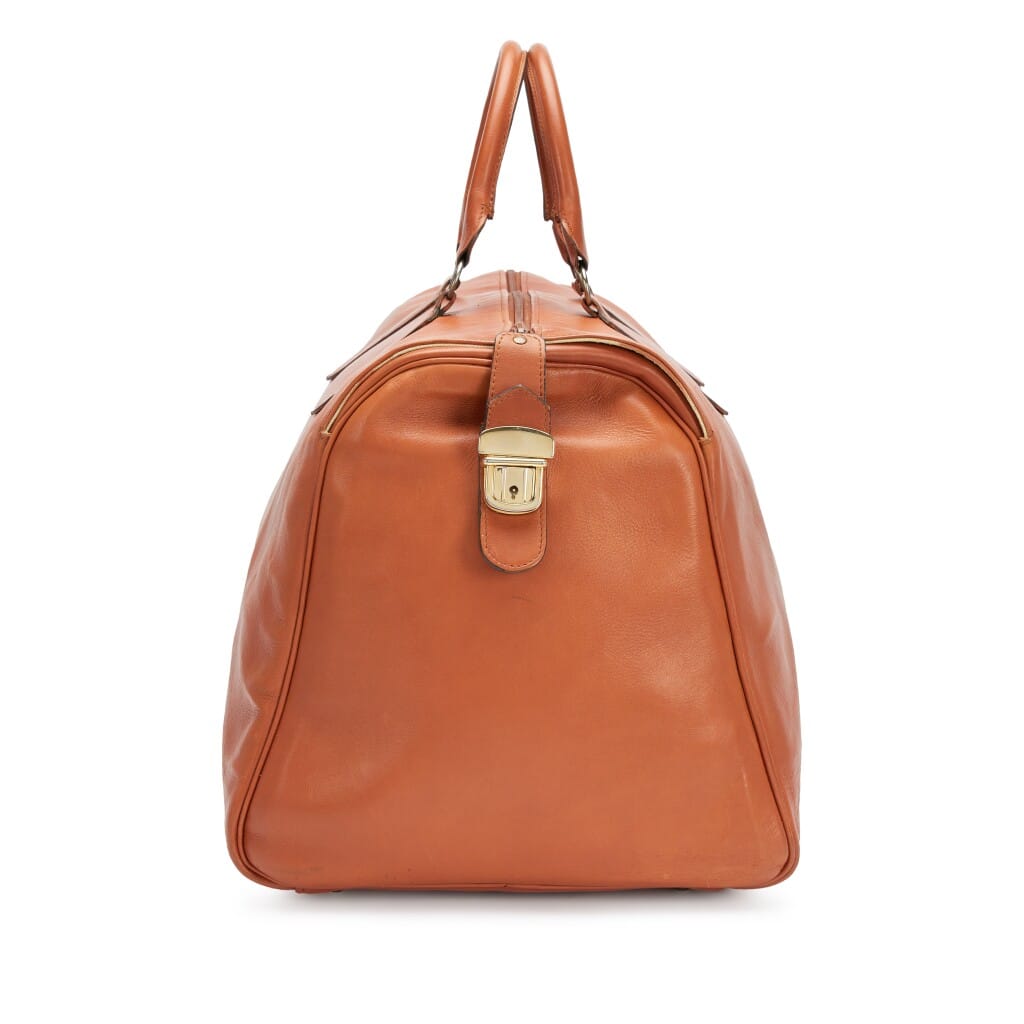 Vintage Brown Calfskin Travel Bag Gold Hardware
